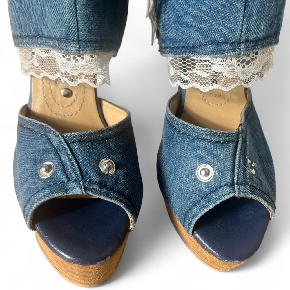 RARE gianmarco Lorenzi denim knee high distressed boots - Picture 6 of 7